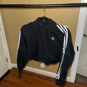 Adidas Black Hoodie with White Sleeve Stripes